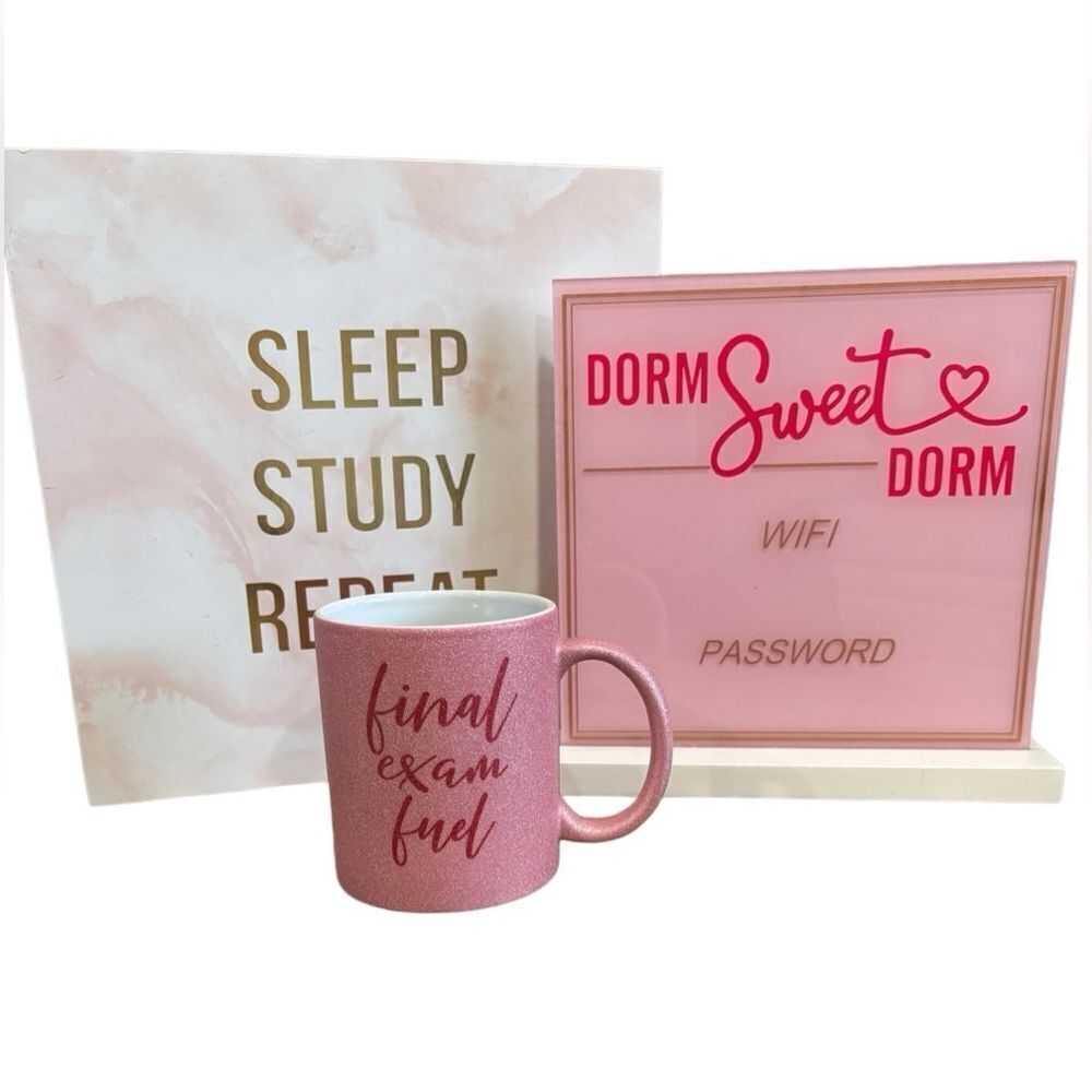 Dorm Decor Bundle 🌸 Motivational Wall Art, Mug, & Wifi Sign